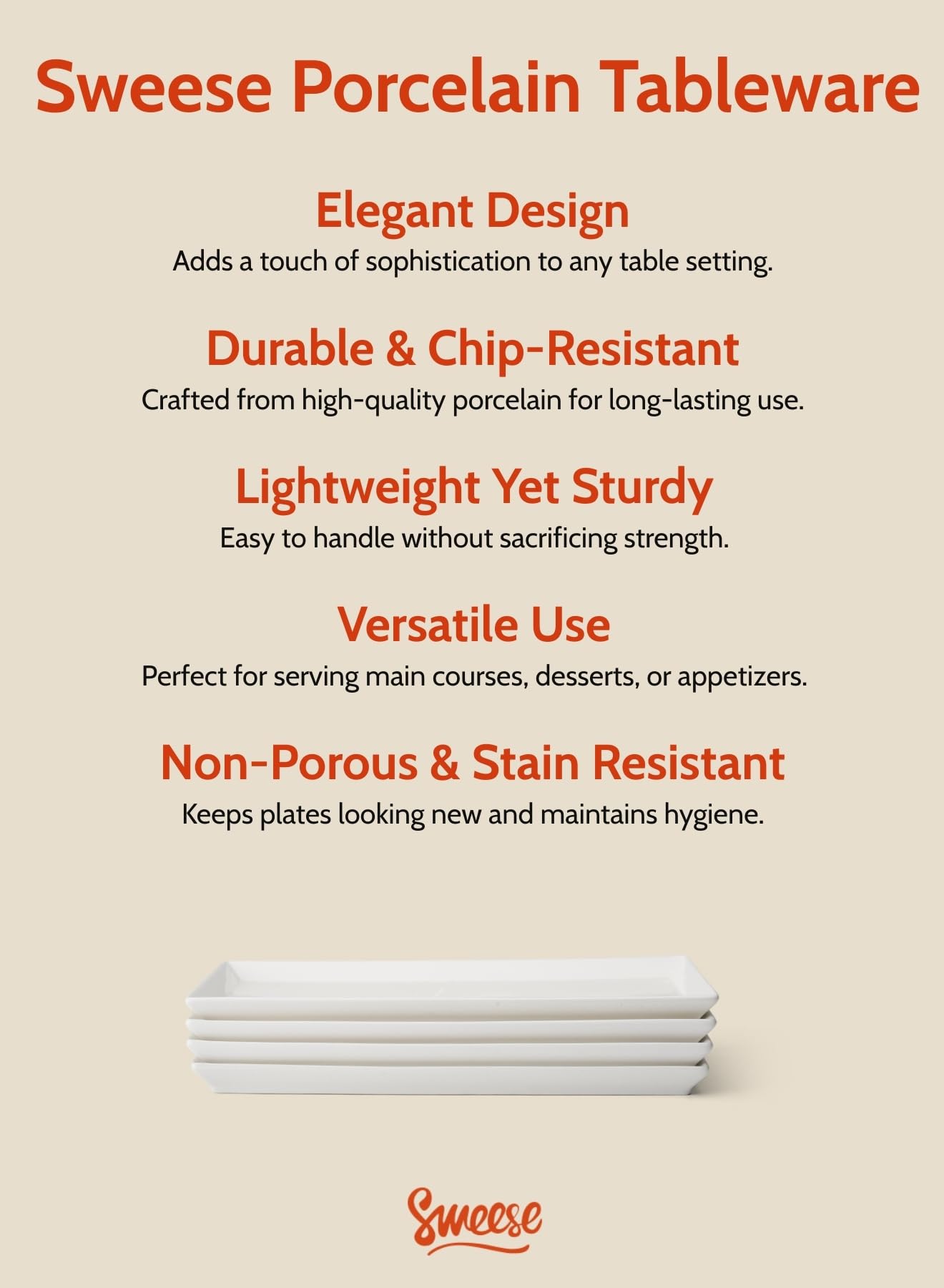 Sweese stack of four platters to show space-saving storage and matching set convenience