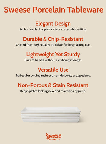 Sweese stack of four platters to show space-saving storage and matching set convenience