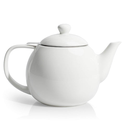 Sweese teapot front view showing clean white porcelain and elegant silhouette for stylish brewing