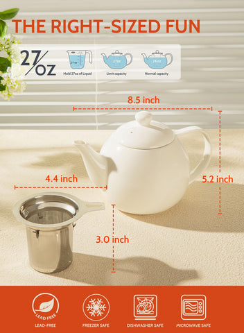 Sweese teapot pouring action with steady stream illustrating drip-resistant spout for neat serving