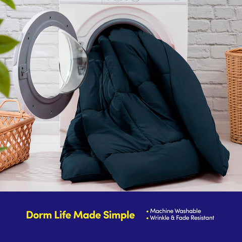 Sweet Home Collection made-up dorm bed with decor showing coordinated style and easy setup benefit