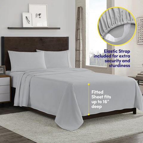Sweet Home Collection detailed view of corner straps keeping fitted sheet secure