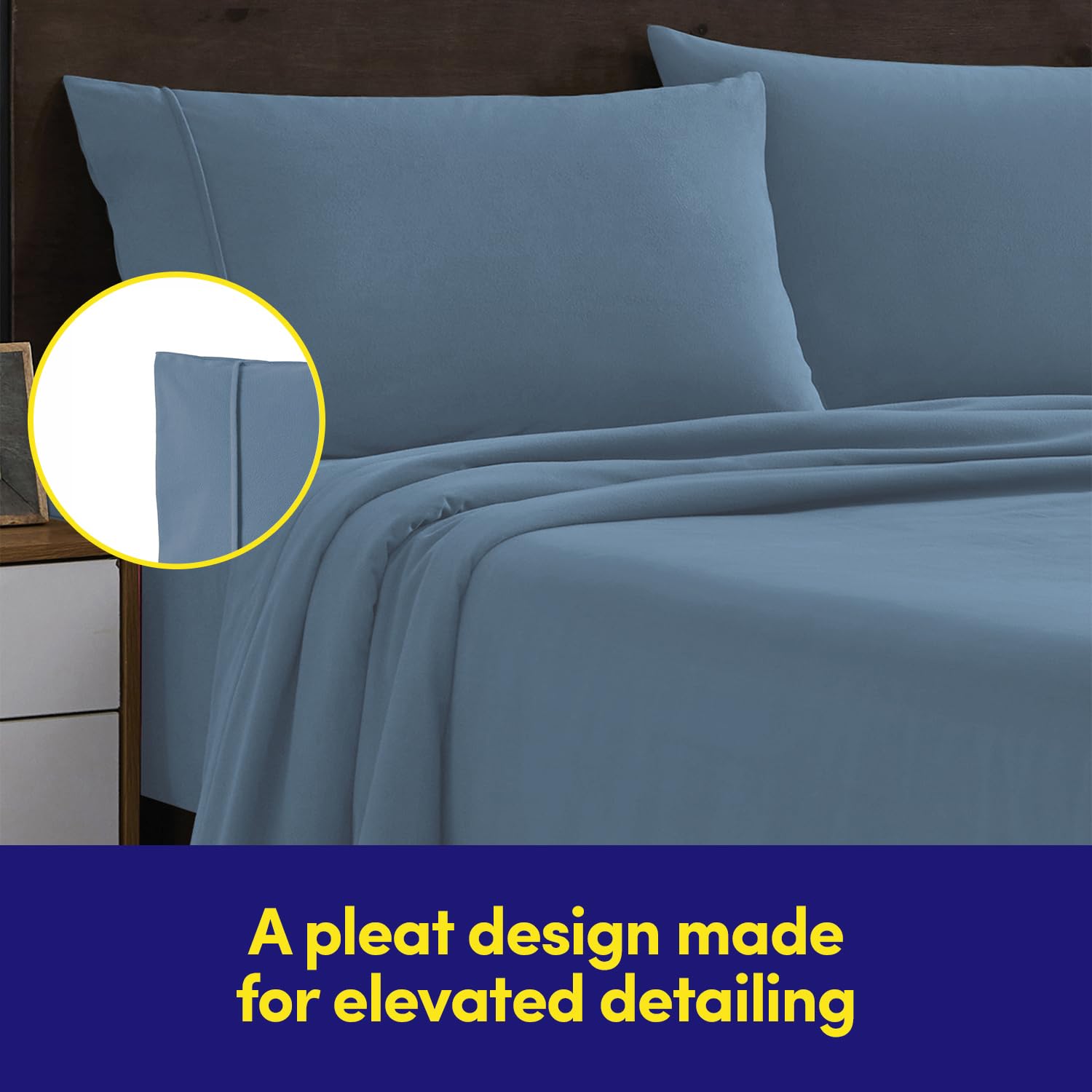 Sweet Home Collection two pillowcases stacked to show matching denim blue and neat finish
