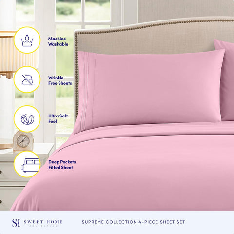 Sweet Home Collection deep pocket fitted sheet close-up showing snug fit on mattress corner, prevents slipping