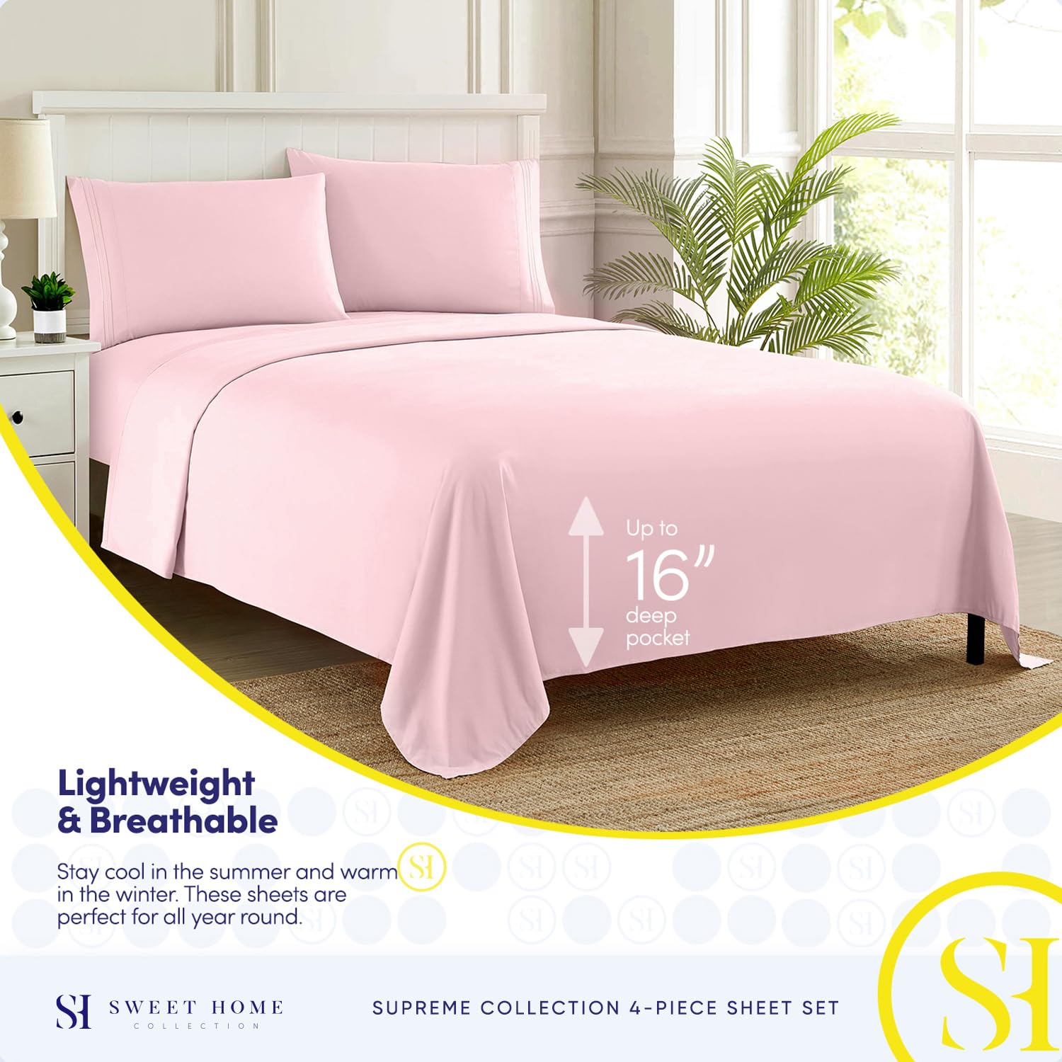 Sweet Home Collection fitted sheet deep pocket detail demonstrating secure fit benefit