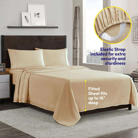 Sweet Home Collection fitted sheet deep pocket view showing secure fit on thick mattress