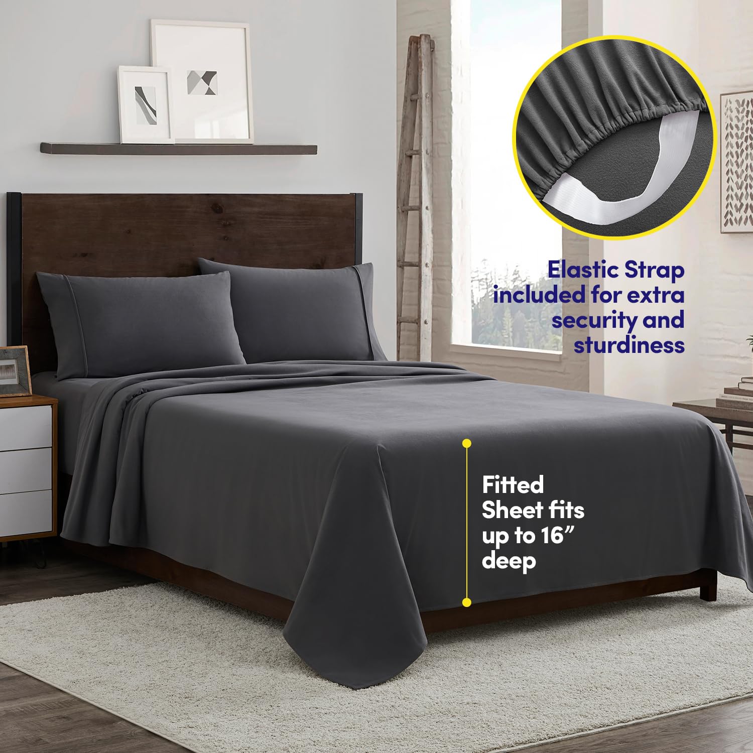 Sweet Home Collection fitted sheet deep pocket and elastic demonstrating secure fit benefit