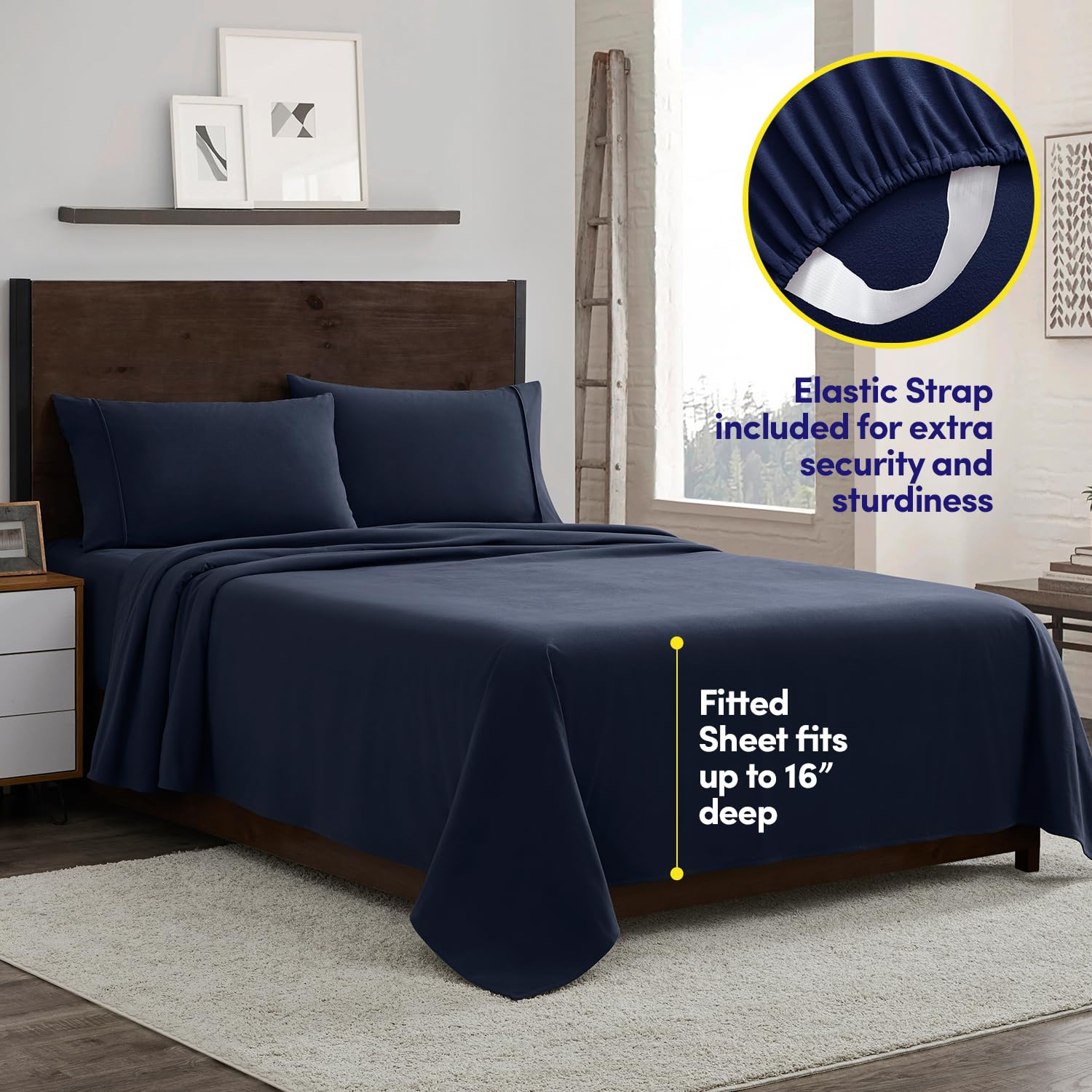 Sweet Home Collection fitted sheet deep pocket detail showing secure fit on thick mattresses