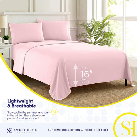 Sweet Home Collection fitted sheet deep pocket detail demonstrating secure fit benefit