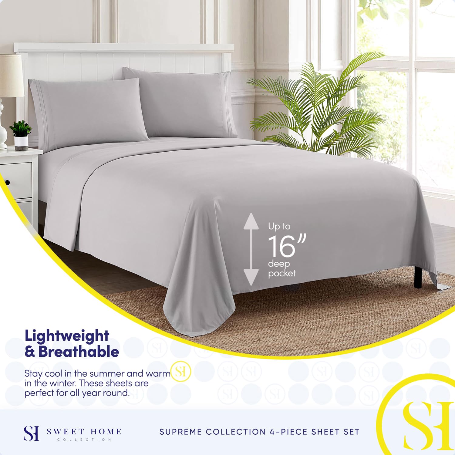 Sweet Home Collection fitted sheet deep pocket on mattress demonstrating secure fit
