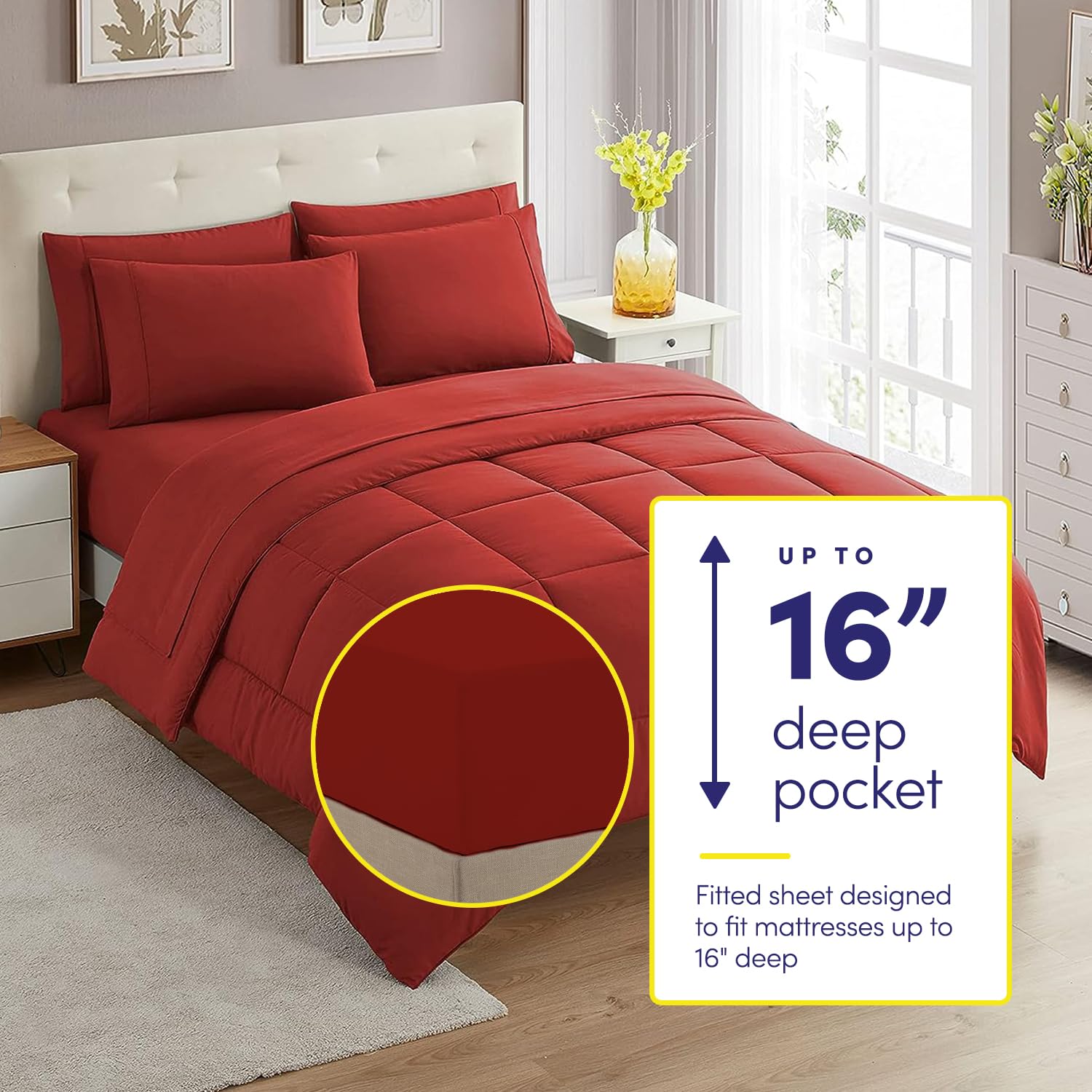Sweet Home Collection fitted sheet strap detail preventing slipping for secure fit