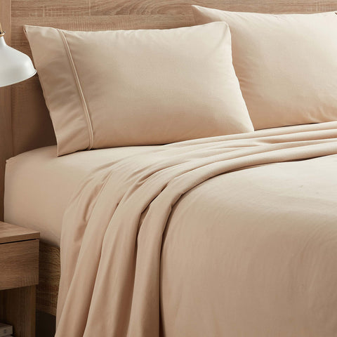 Sweet Home Collection front view of king beige sheet set showing neat packaging and style