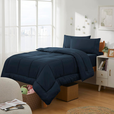 Sweet Home Collection front packaging showing navy bed in a bag and contents benefit convenience