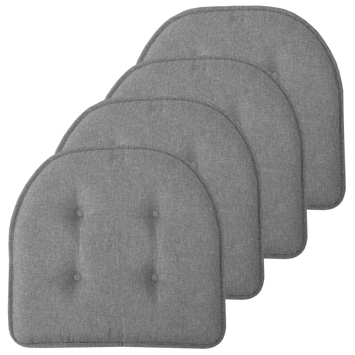 Sweet Home Collection front view of two grey chair cushions showing neat tufted tops and fit