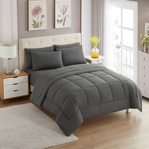 Sweet Home Collection full set front view showing neat bed and coordinated gray bedding benefit elegant presentation