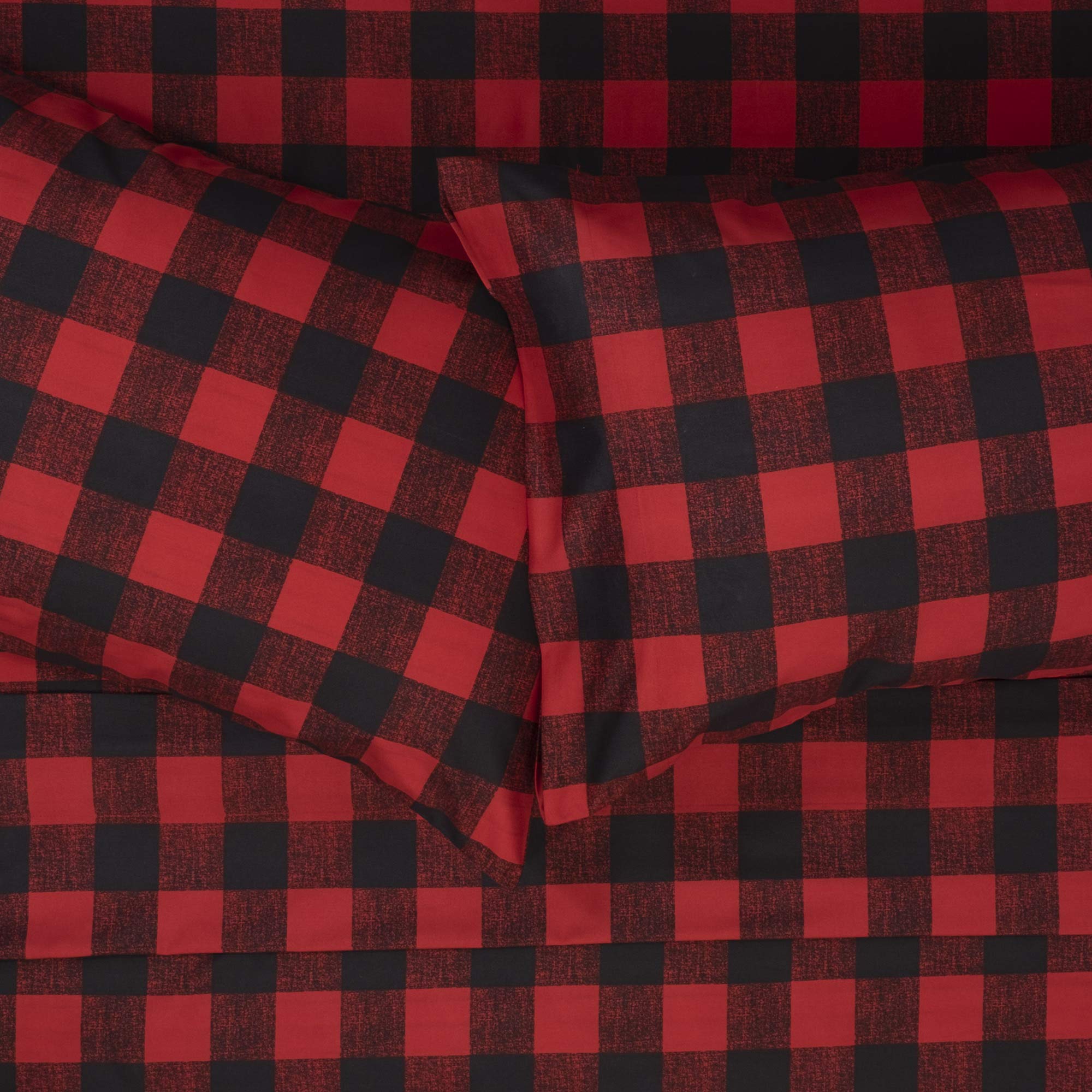 Sweet Home Collection styled bedroom with burgundy buffalo check creating cozy ambience