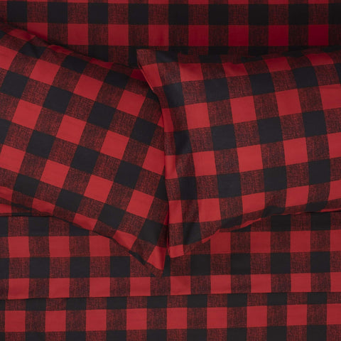 Sweet Home Collection styled bedroom with burgundy buffalo check creating cozy ambience