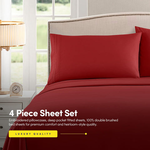 Sweet Home Collection red flat sheet texture close-up, showcases soft breathable microfiber surface