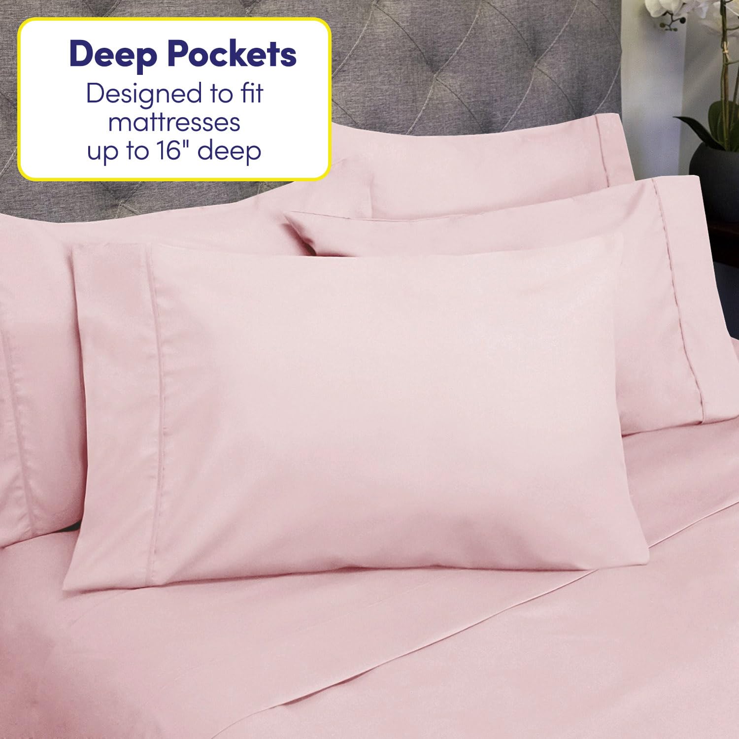 Sweet Home Collection pale pink sheets on queen bed creating calming bedroom style