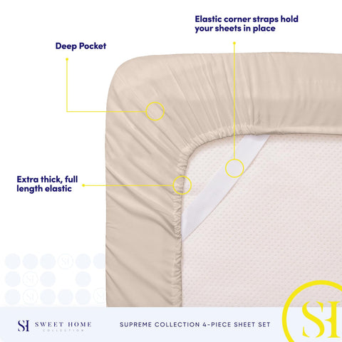 Sweet Home Collection pillowcase and flat sheet styled on bed showing smooth, neat appearance