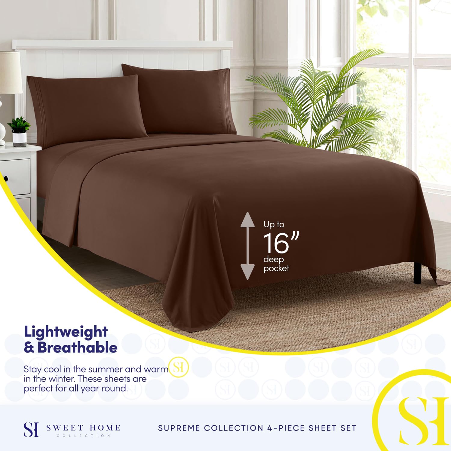 Sweet Home Collection visible elastic corner straps securing fitted sheet in place