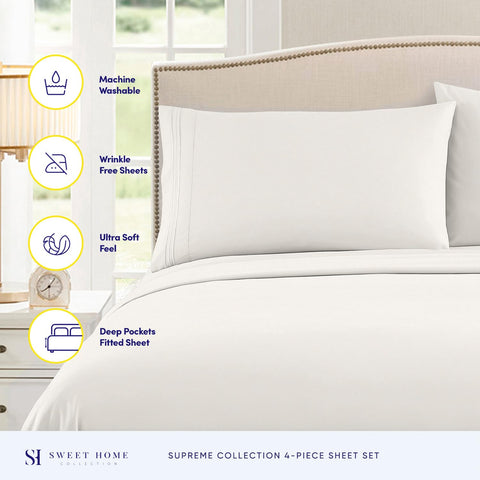 Sweet Home Collection fitted sheet corner strap detail illustrating secure anchoring benefit