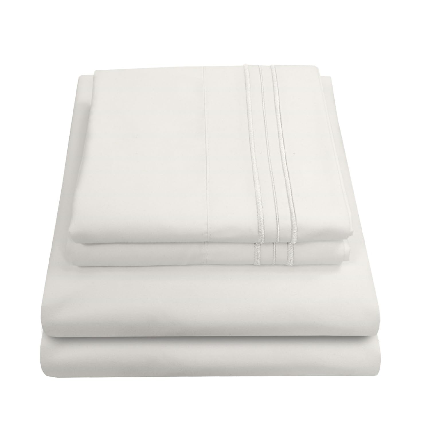 Sweet Home Collection queen sheet set front view showing tidy fit and elegant ivory