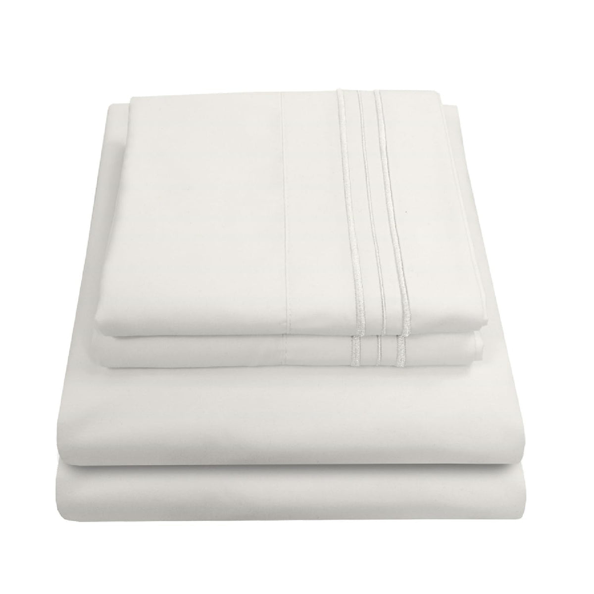 Sweet Home Collection queen sheet set front view showing tidy fit and elegant ivory