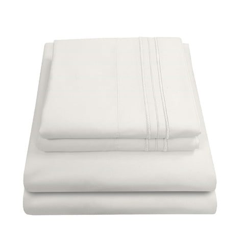 Sweet Home Collection queen sheet set front view showing tidy fit and elegant ivory