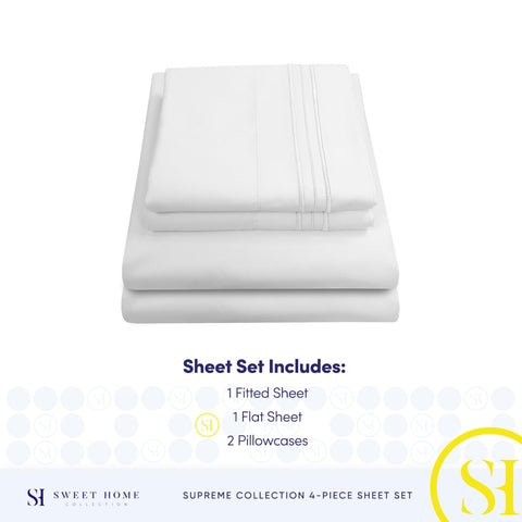 Sweet Home Collection queen sheets on a made bed showing neat, tidy everyday benefit