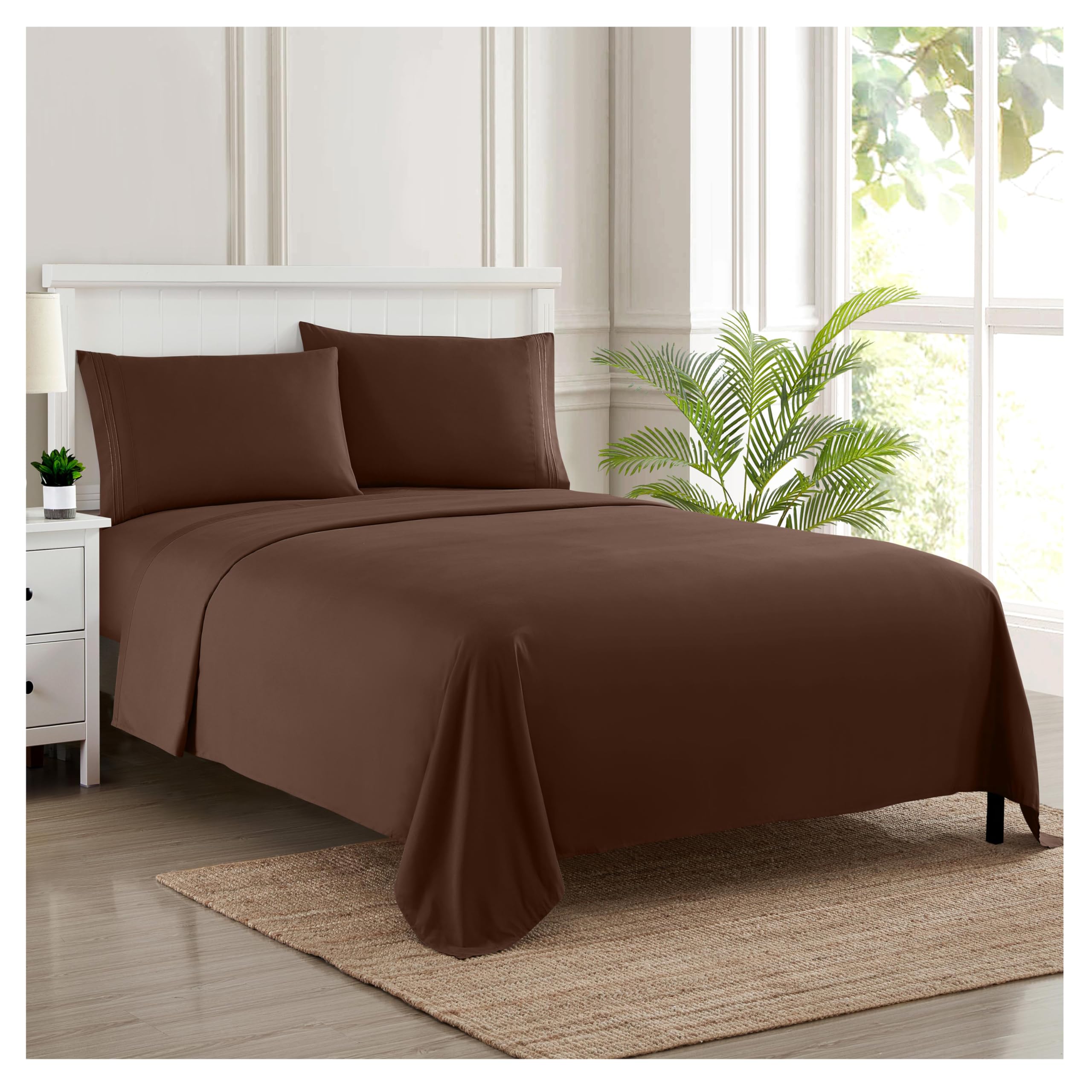 Sweet Home Collection front view of queen sheet set showing neat fit and color