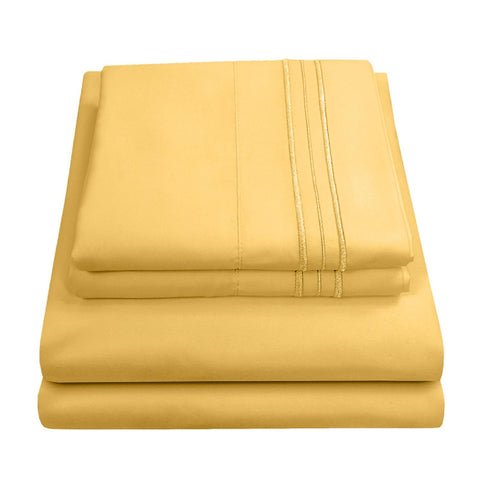 Sweet Home Collection front packaging showing yellow queen sheet set and included pieces