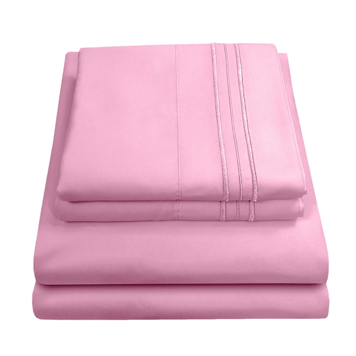 Sweet Home Collection queen sheet set front view showing clean pink color and neat fold, enhances bedroom look