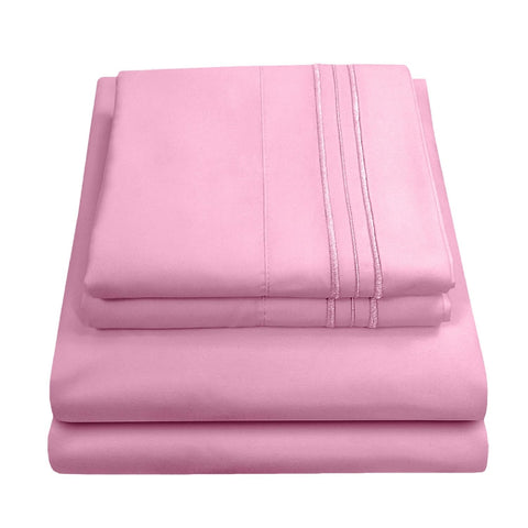 Sweet Home Collection queen sheet set front view showing clean pink color and neat fold, enhances bedroom look