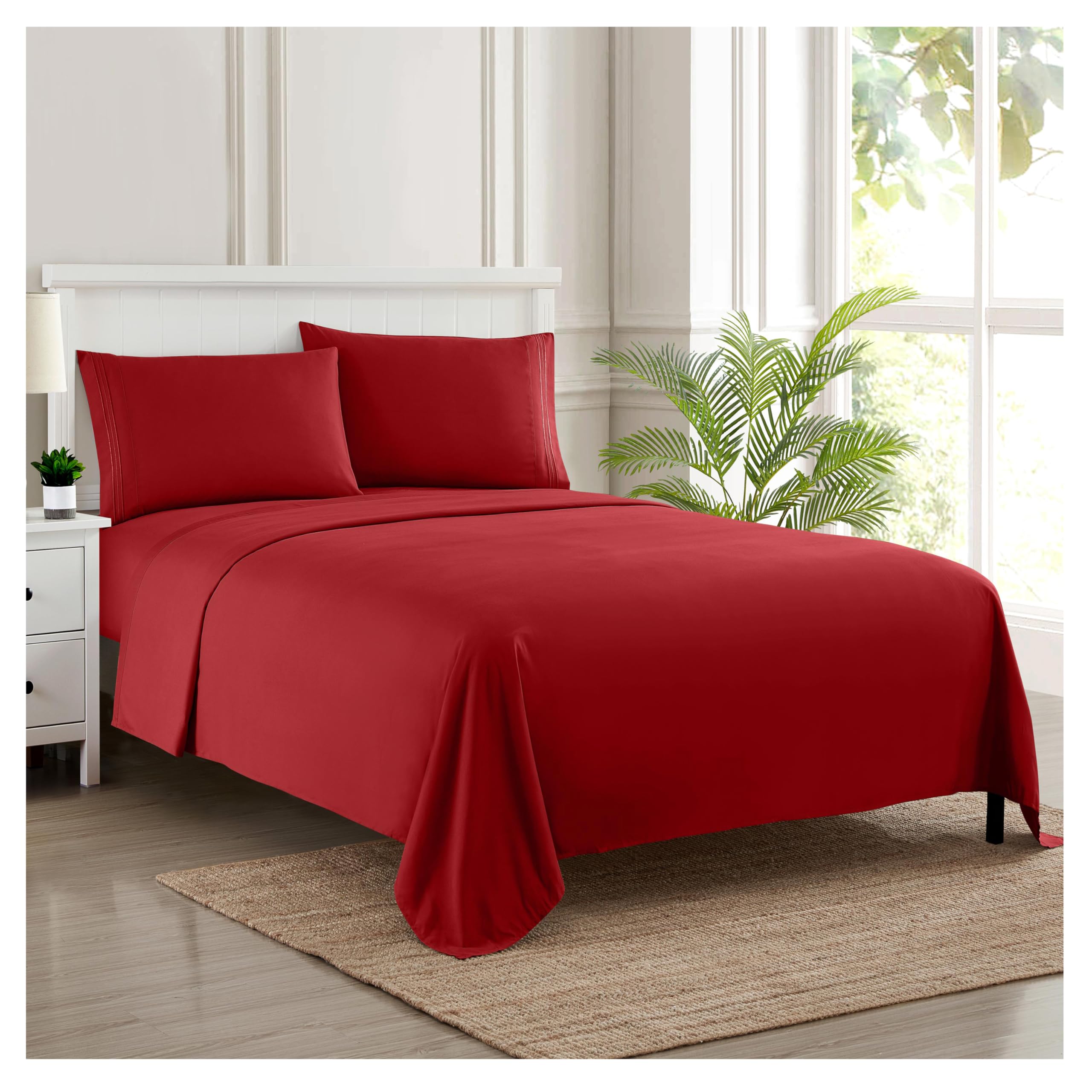 Sweet Home Collection red sheet set front view showing neat presentation and color