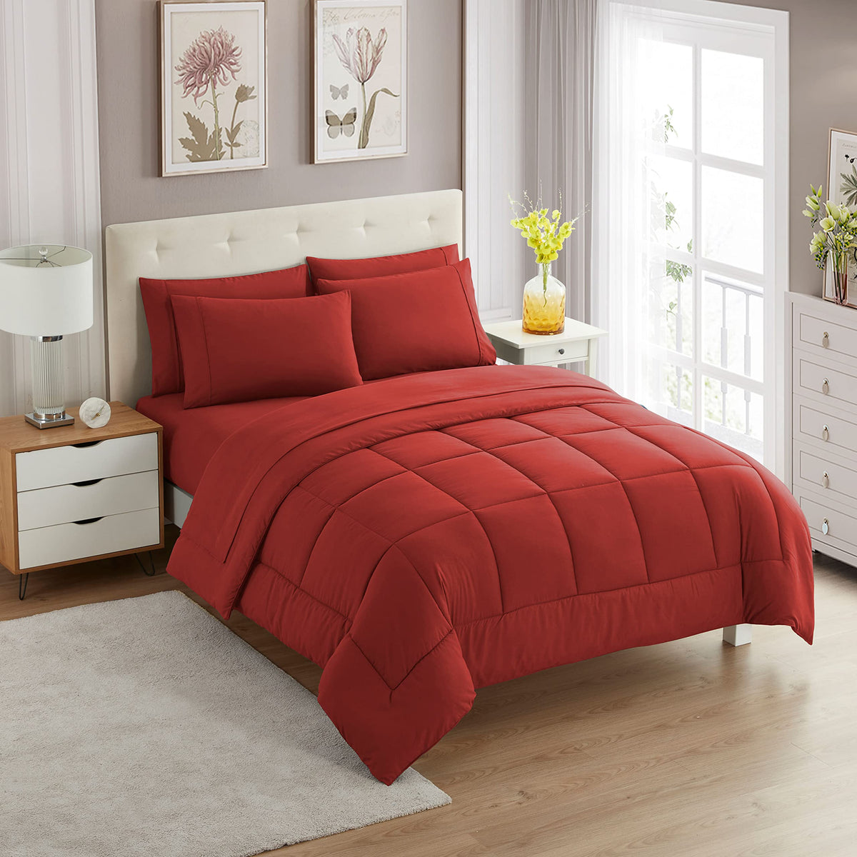 Sweet Home Collection red comforter front view showing cozy bed and inviting style
