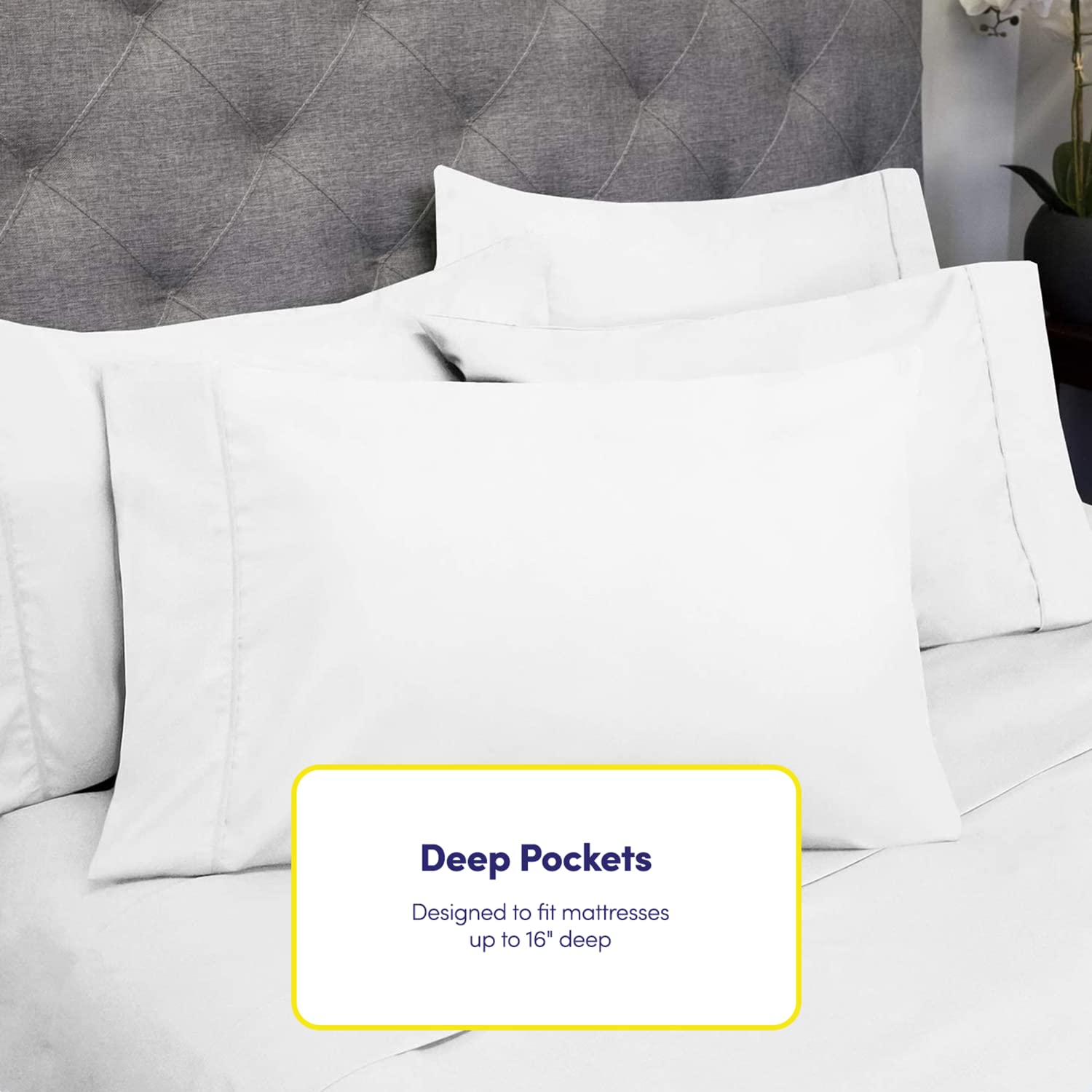 Sweet Home Collection sheet set styled on bed in calming bedroom scene