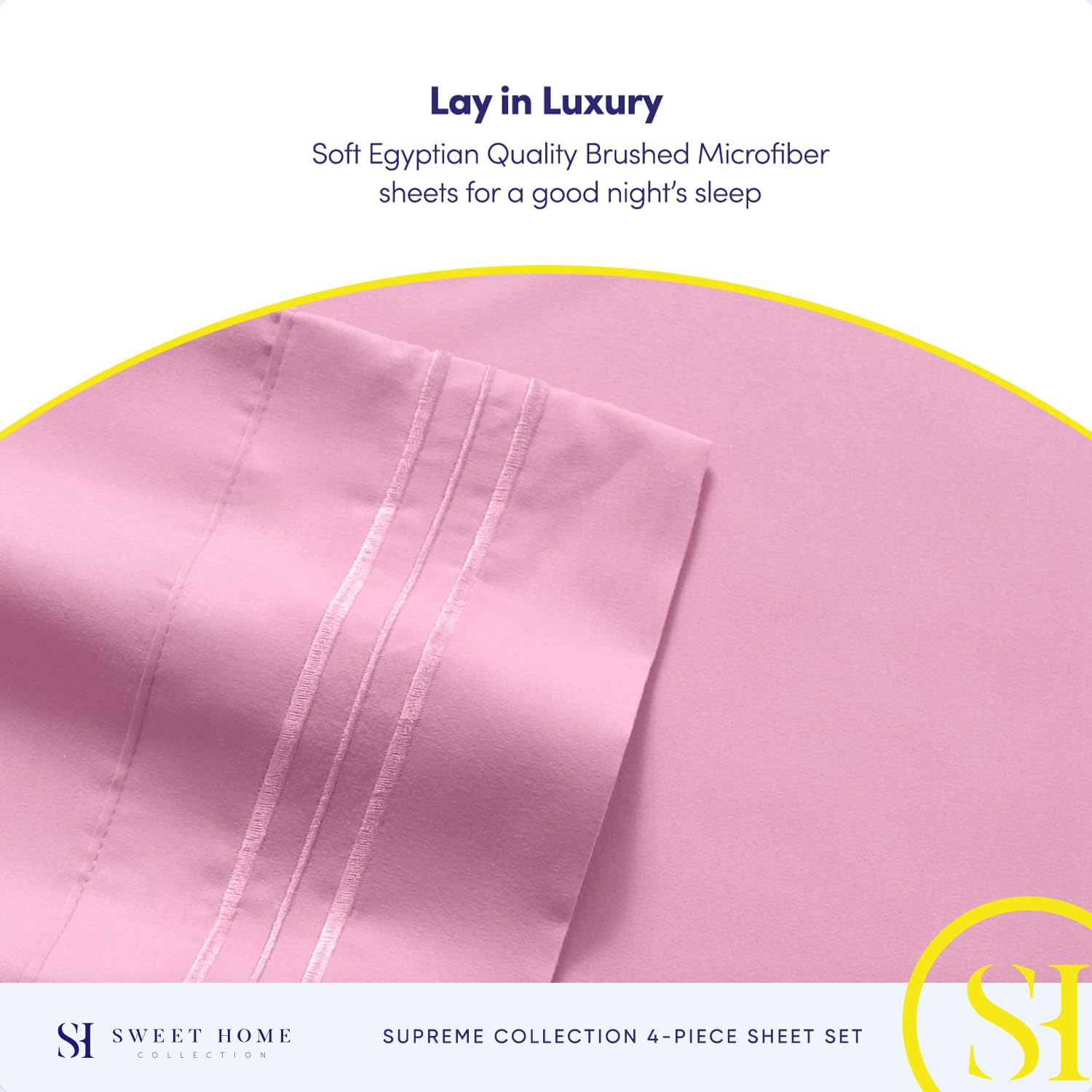 Sweet Home Collection layout showing fitted, flat, and pillowcases for queen size, clarifies included pieces