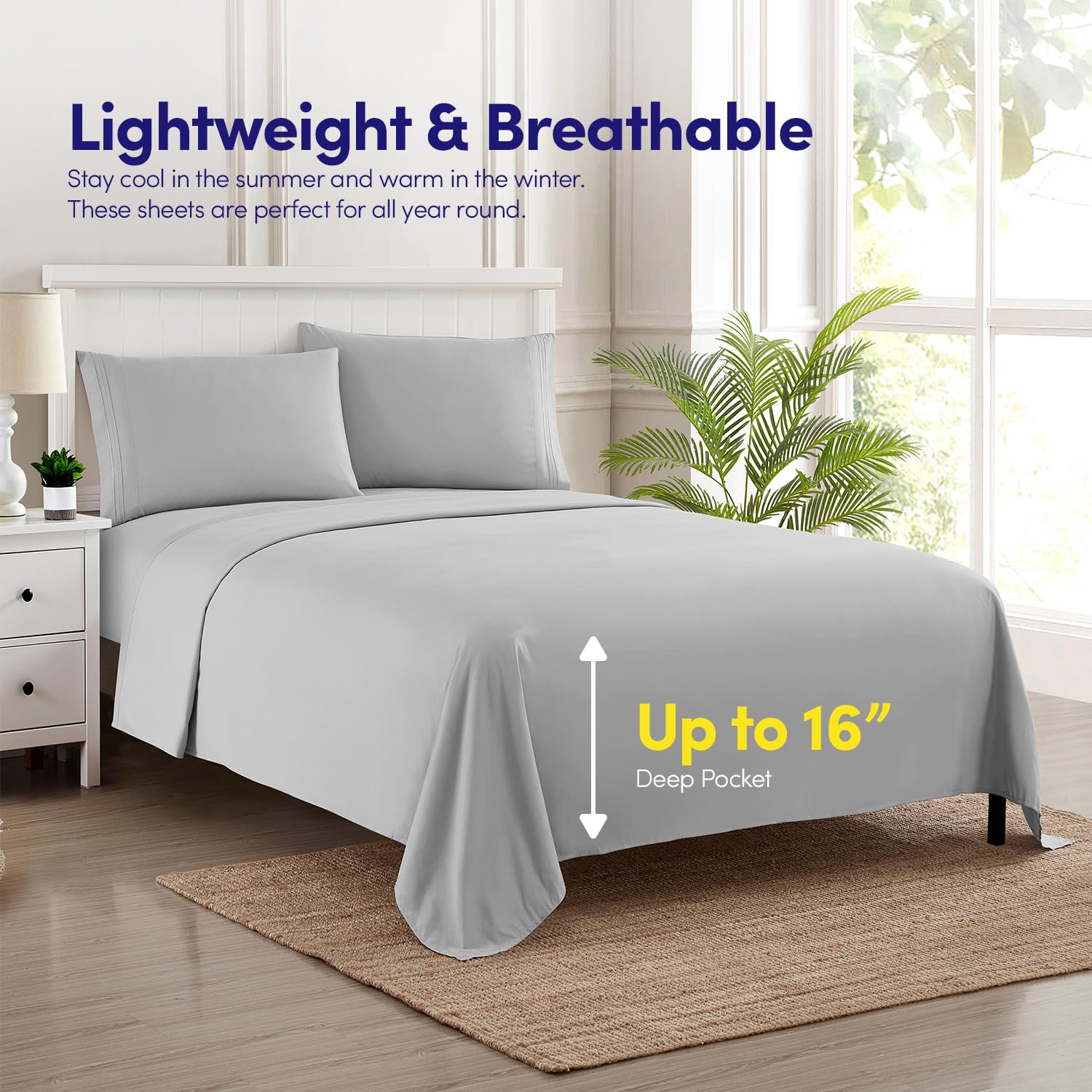 Sweet Home Collection fitted sheet on mattress showing fit for up to 16 inch depth