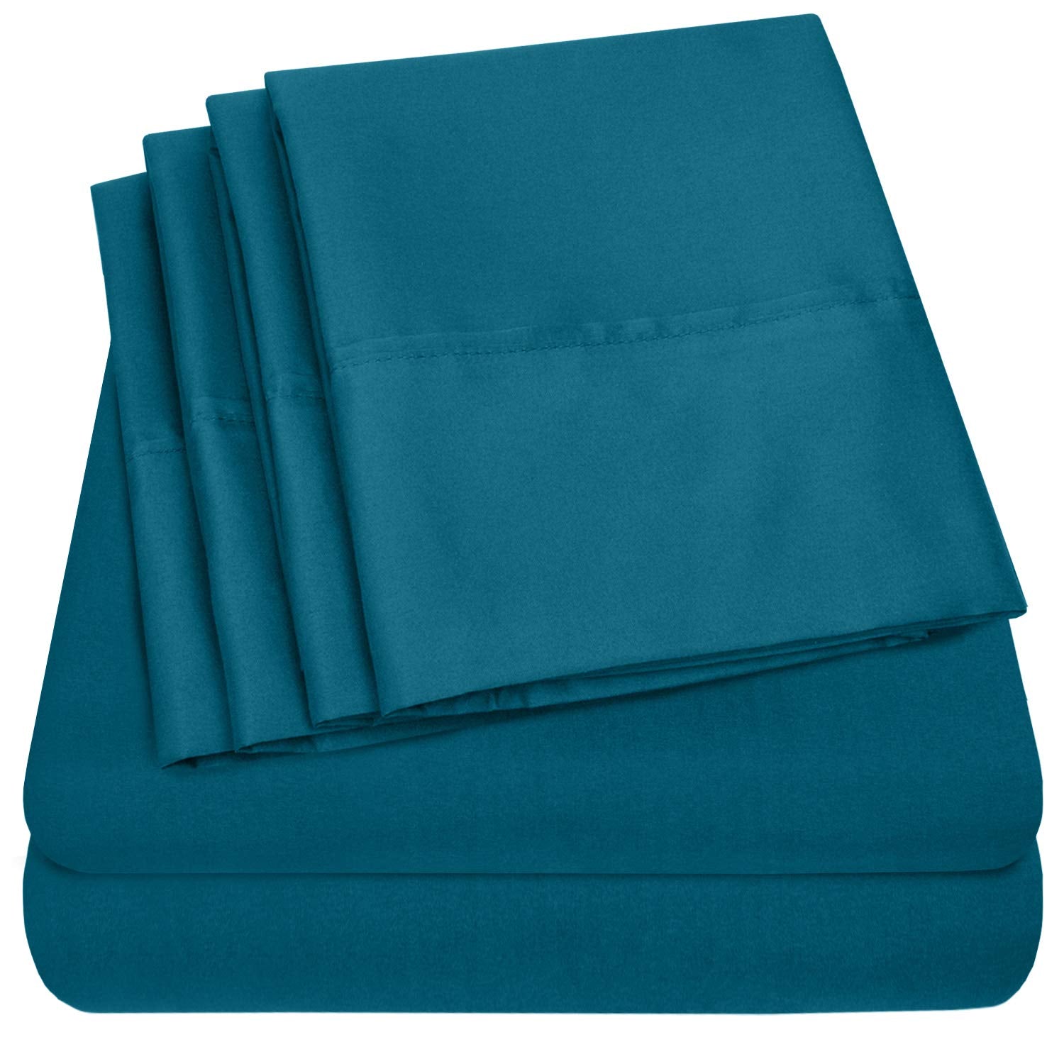 Sweet Home Collection teal front packaging showing full six-piece set benefit: complete bedding
