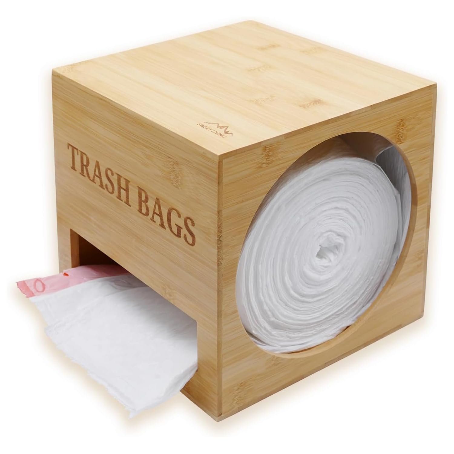 Sweet Living bamboo holder front view showing tidy roll storage and easy access