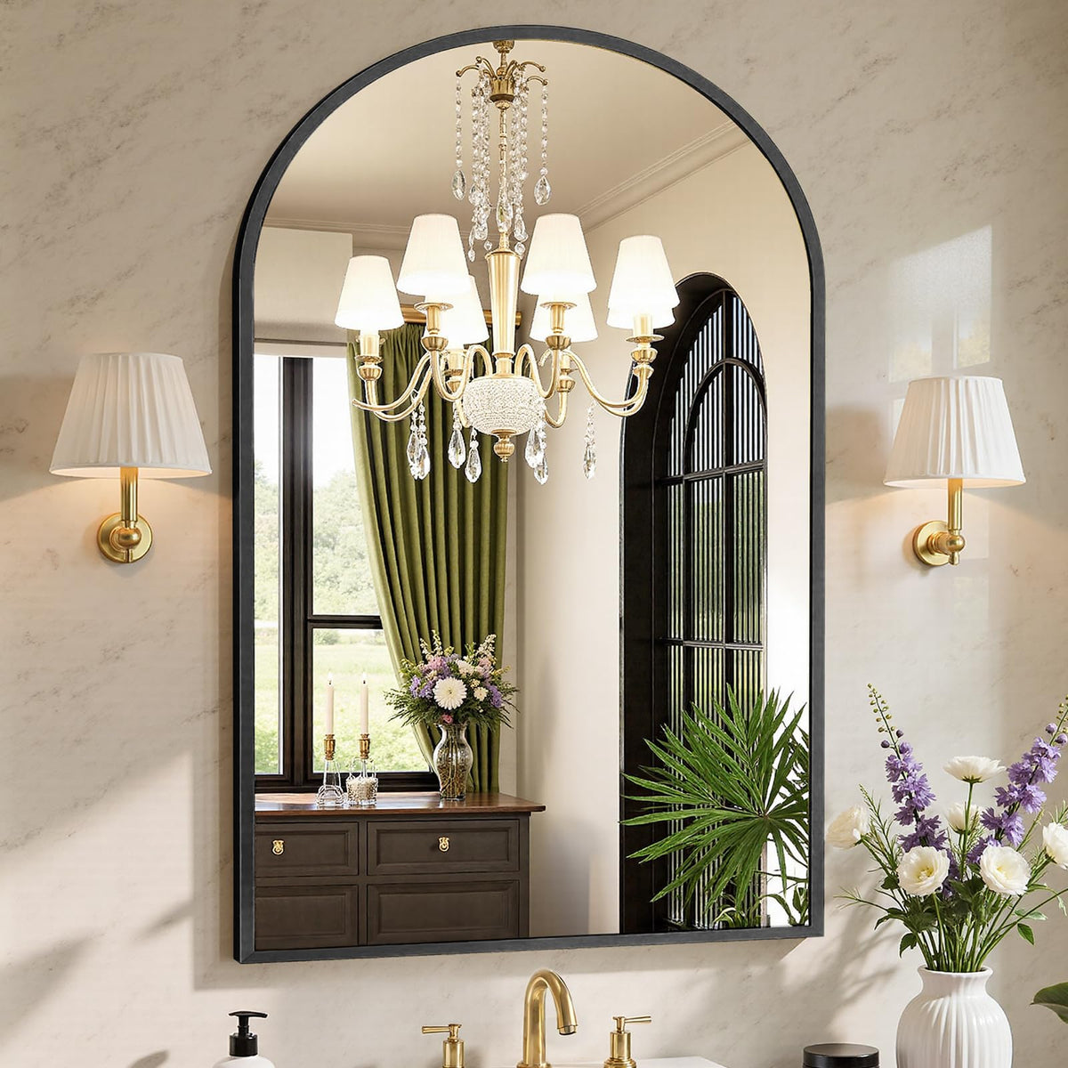 Sweetcrispy arched mirror front view showing elegant shape and benefit of visual impact