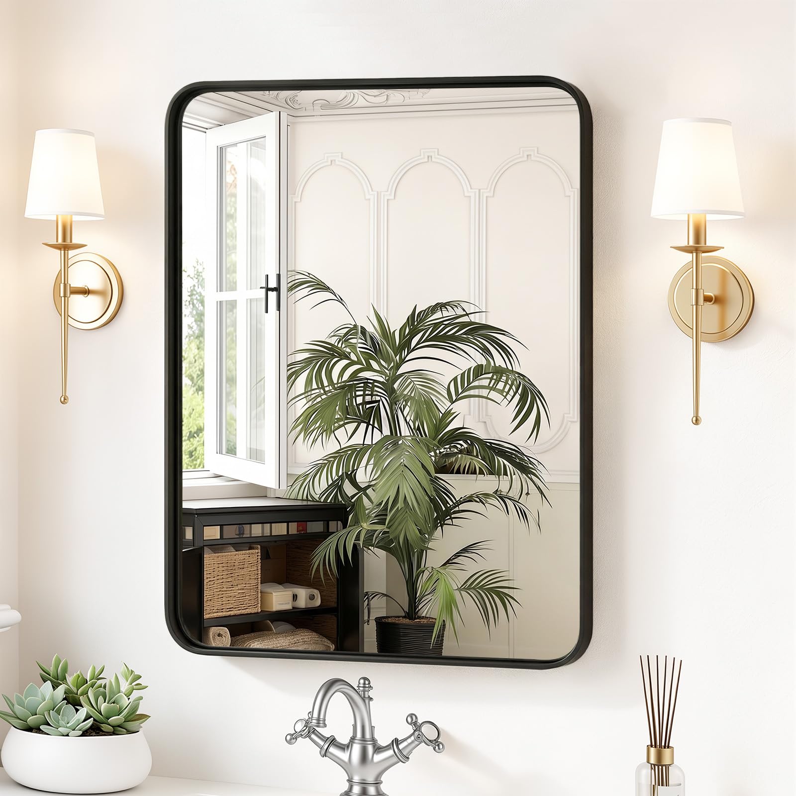 Sweetcrispy black framed mirror front view showing clean modern look and accurate reflection