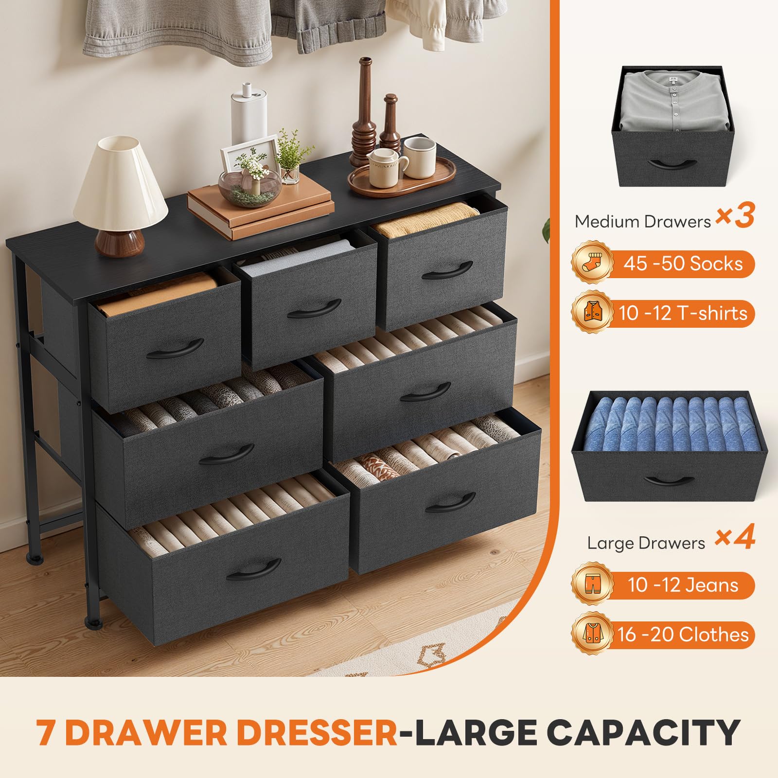 Sweetcrispy dresser styled in bedroom showing space-saving design benefit