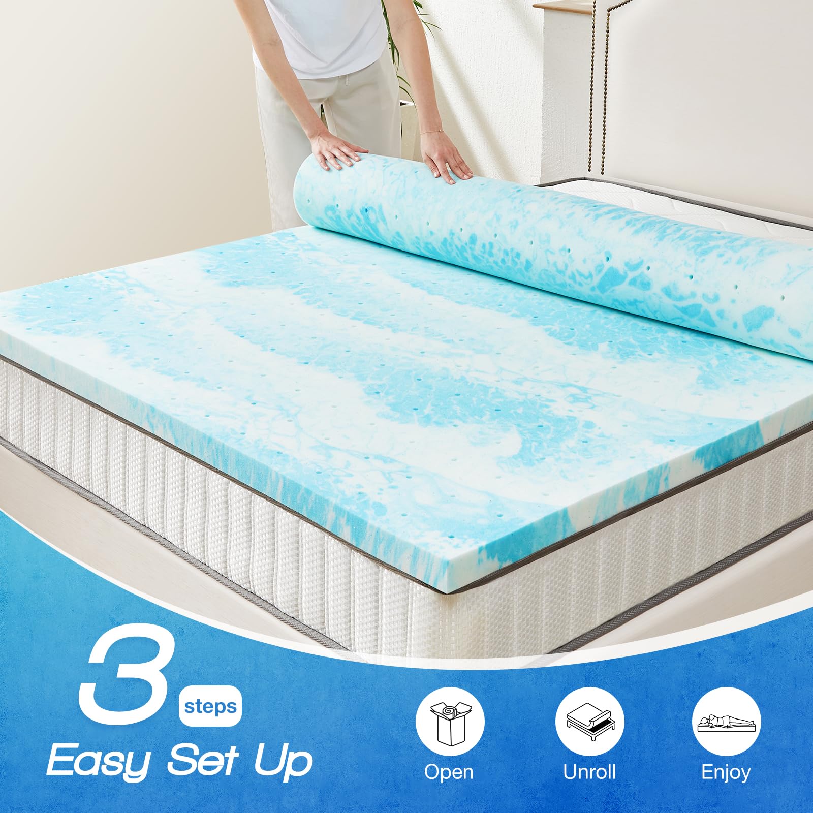 Sweetcrispy expanded topper on mattress adding visible contour and comfort