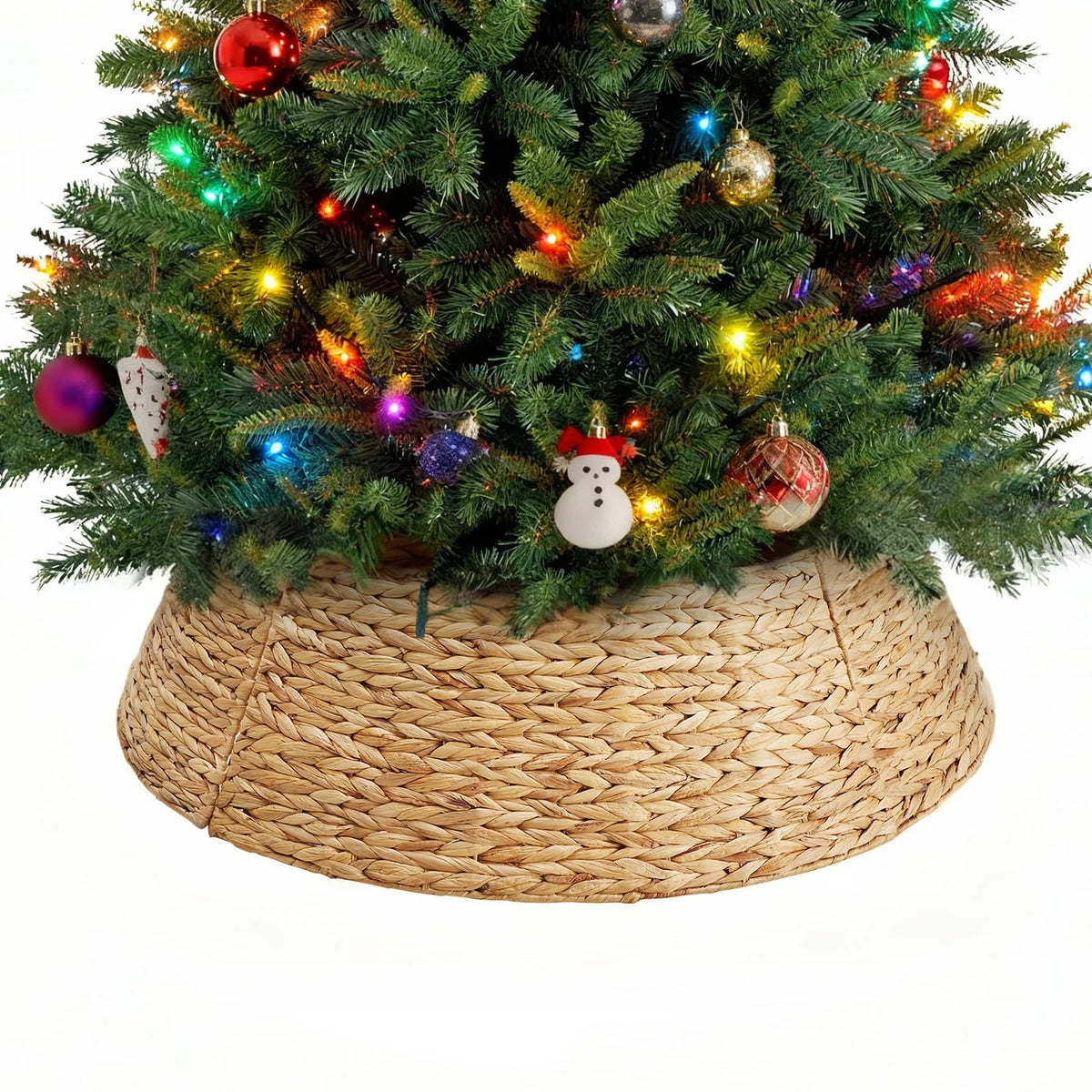 Sweetcrispy front view of woven tree collar showing clean base and rustic finish