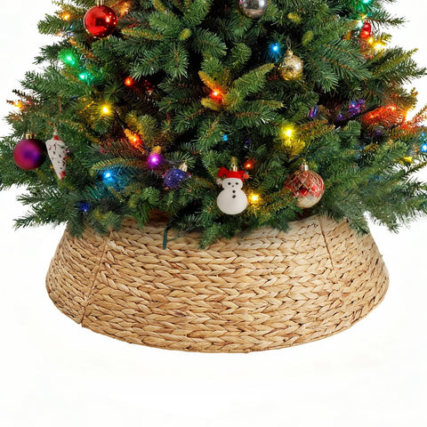 Sweetcrispy front view of woven tree collar showing clean base and rustic finish