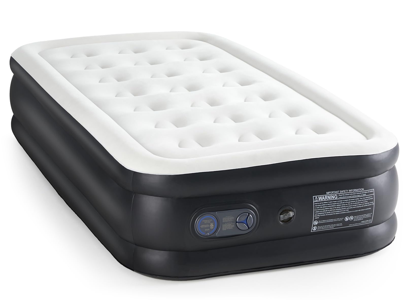 Sweetcrispy front view of raised twin air mattress showing height and structure for comfort