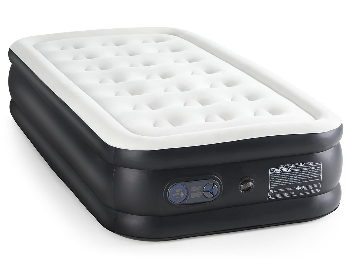 Sweetcrispy front view of raised twin air mattress showing height and structure for comfort