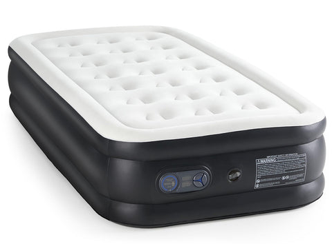 Sweetcrispy front view of raised twin air mattress showing height and structure for comfort